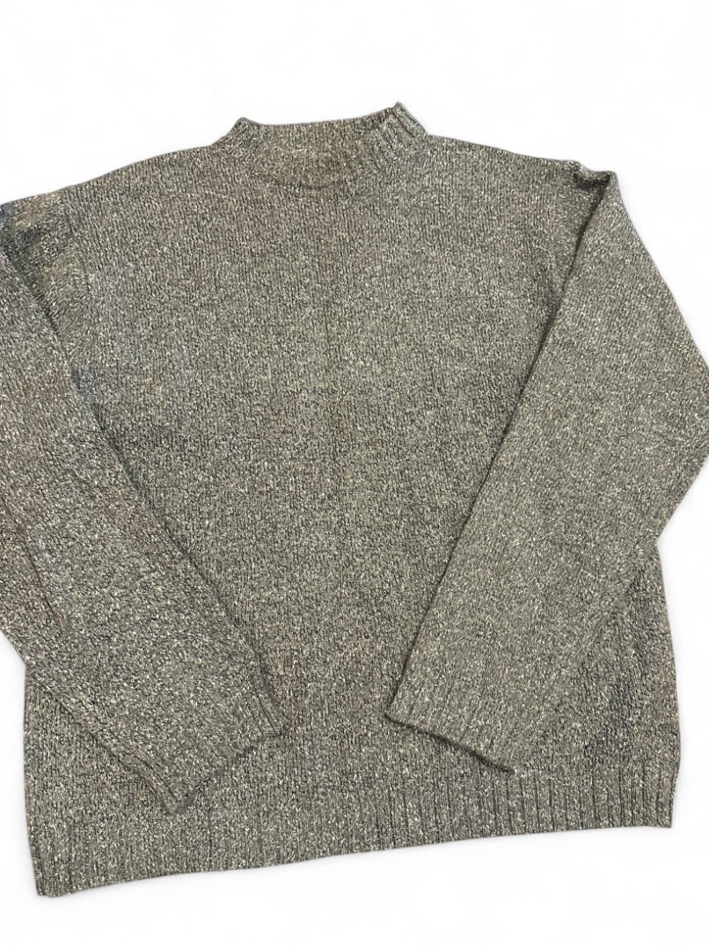 UN-TIED Mens Large Marled Knit Sweater Olive Gray Crewneck Pullover
